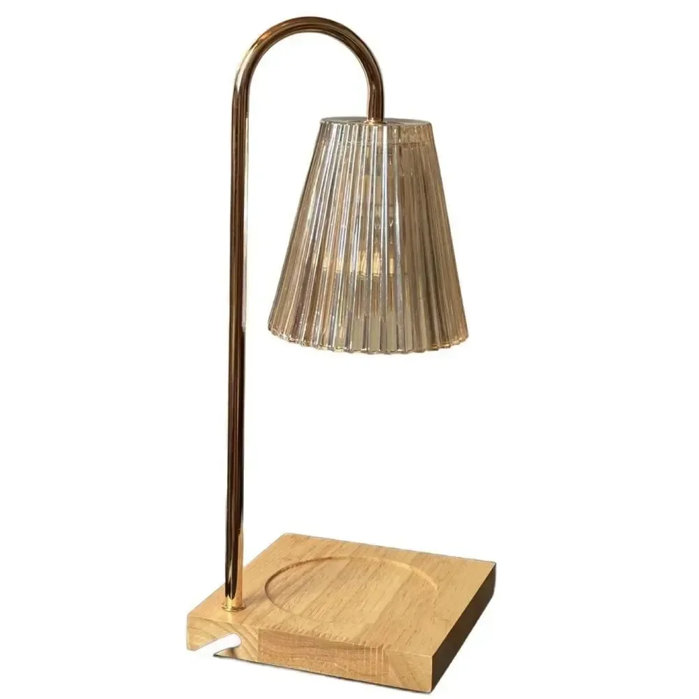 Elegant Candle Warmer Lamp w/Adjustable Brightness Stylish Wood, Metal & Glass